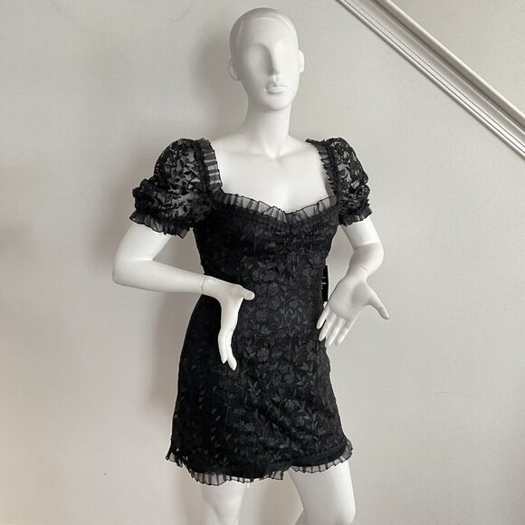 Lulus Dress Women XL Black Delightful Date Embroidered Ruffle Mini - Picture 12 of 13